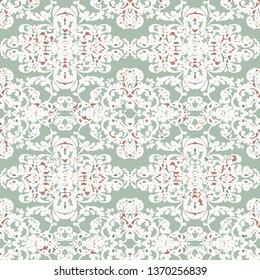 vector modern baroque fashion  vintage effect royal seamless damask. fashioned floral   pattern . pale green and pink colored
