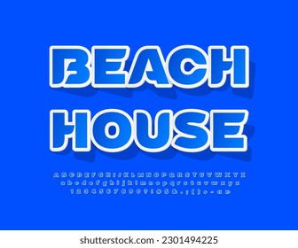 Vector modern Beach House. Blue sticker Font. Modern Creative Alphabet Letters and Numbers set