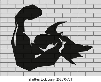 Vector modern biceps hands icon on brick wall background