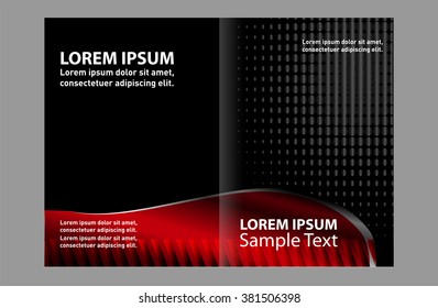 Vector modern bi-fold brochure design template with red background 