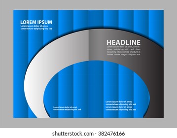 Vector modern bi-fold brochure design template with blue background
