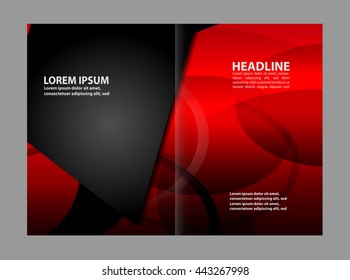 Vector modern bi-fold brochure design template with red background
