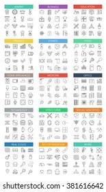 Vector modern big flat outline icons set on white background