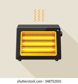 vector modern black electric heater / working, turned on / halogen lamp, carbon lamp / yellow, orange lighting / flat illustration quality