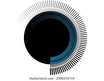 Vector modern black and white blue pattern. Abstract striped vector background. Black on white background. The basis for the text. Round design element. Abstract symbol of volume, speed, power