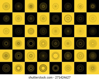 vector modern black and yellow geometric shape, guilloche on sample background