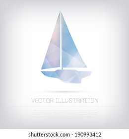 Vector modern blue classic sailboat icon with colorful trendy and modern polygonal texture