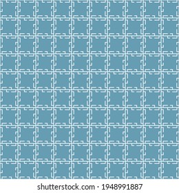 Vektor moderne blaue geometrische Linie Gitter jigsaw nahtlose Muster Hintergrund. Verwendung für Gewebe, Textilien, Decken, Dekorationselemente, Umhüllung.