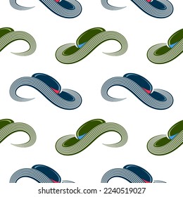 Vector Modern Blue and Green Hat Icon Seamless Pattern Isolated on White Background.