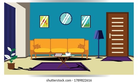 vector modern blue living room 
