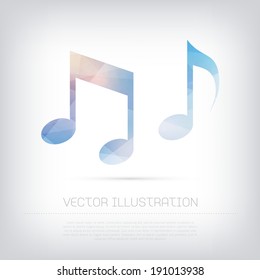 Vector modern blue musical note icons with colorful trendy and modern polygonal texture