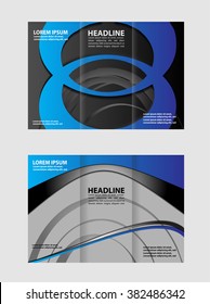 Vector modern blue tri-fold brochure design template with colorful abstract 3d background
