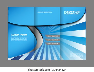 Vector modern blue tri-fold brochure design template with colorful abstract 3d background

