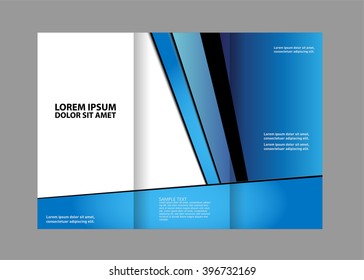 Vector modern blue tri-fold brochure design template with colorful abstract 3d background
