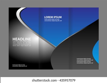 Vector modern blue tri-fold brochure design template with colorful abstract 3d background
