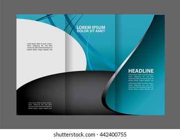 Vector modern blue tri-fold brochure design template with colorful abstract 3d background
