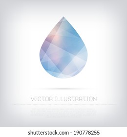 Vector modern blue water drop icon with colorful polygonal texture