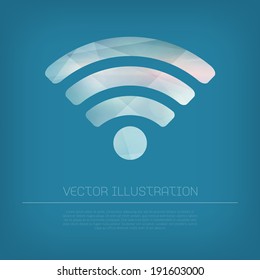 Vector modern blue wi fi icon with colorful polygonal texture on blue background