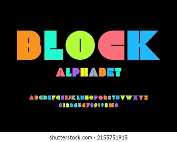 Vector of modern bold alphabet design with uppercase, numbers and symbols
