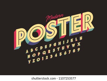 Vector of modern bold font and alphabet