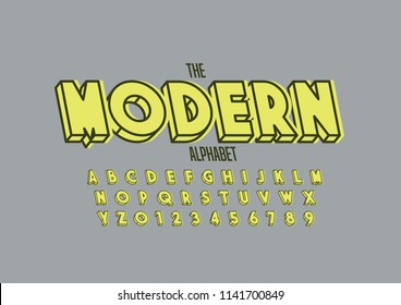 Vector of modern bold font and alphabet