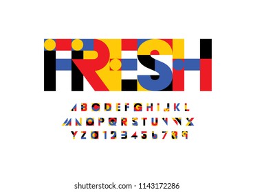 Vector of modern bold font and alphabet