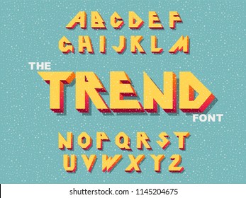 Vector of modern bold font and alphabet. Vintage Alphabet vector 80's, 90's Old style graphic set. Retro Chiseled Alphabet Vector Font. Type letters. Chiseled block letters