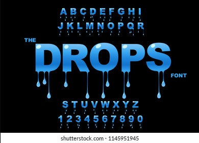 Vector of modern bold font and alphabet. Drops art. Water drop.