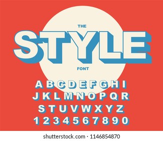 Vector of modern bold font and alphabet. Vintage Alphabet vector 80's, 90's Old style graphic set. Retro Chiseled Alphabet Vector Font. Type letters, numbers. Chiseled block letters