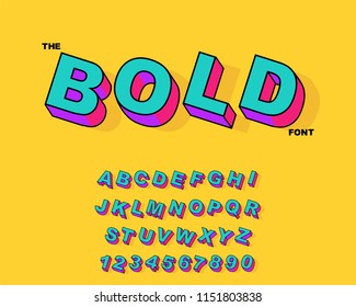 Vector of modern bold font and alphabet. Vintage Alphabet vector 80's, 90's Old style graphic set. Retro Chiseled Alphabet Vector Font. Type letters, numbers. Chiseled block letters