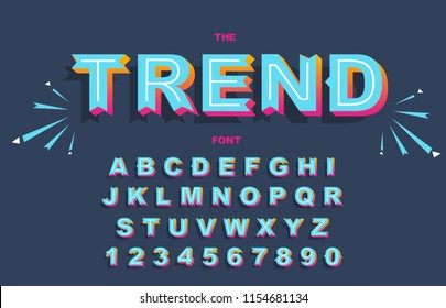 Vector of modern bold font and alphabet. Vintage Alphabet vector 80's, 90's Old style graphic set. Retro Chiseled Alphabet Vector Font. Type letters, numbers. Chiseled block letters