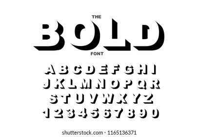 Vector of modern bold font and alphabet. Vintage Alphabet vector 80's, 90's Old style graphic set. Retro Chiseled Alphabet Vector Font. Type letters, numbers. Chiseled block letters