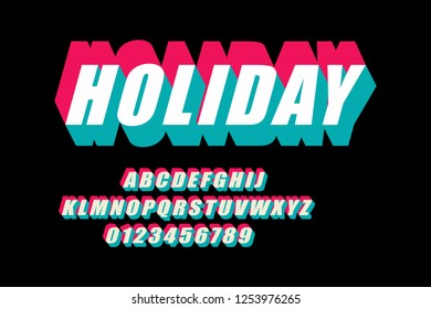 Vector of modern bold font and alphabet, Glitched display font design, alphabet, typeface, letters and numbers, typography. Swatches color control