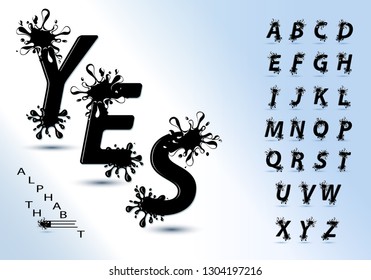 Vector of modern bold font and alphabet, typeface, abstract letters typography. Vector of stylized colorful and creative alphabet with blot effect. Exclusive Letters Typography.