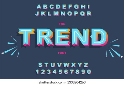 Vector of modern bold font and alphabet. Vintage Alphabet vector 80's, 90's Old style graphic set. Retro Chiseled Alphabet Vector Font. Type letters, numbers. Chiseled block letters