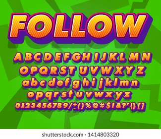 Vector of modern bold font and alphabet.  Alphabet in style of comics, pop art. Multilayer funny colorful 3d letters and figures for decoration of kids' illustrations, websites, posters