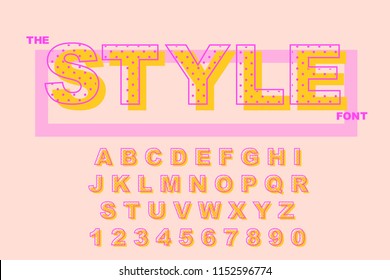 Vector of modern bold font. Dots alphabet. Vintage Alphabet vector 80's, 90's Old style graphic set. Retro Chiseled Alphabet Vector Font. Type letters, numbers. Chiseled block letters