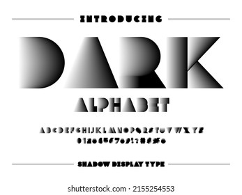 Vector of modern bold shadow display alphabet design with uppercase, numbers and symbols