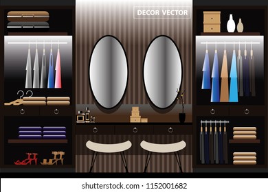 vector modern boutique  style walk in closet decor.interior decor