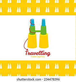 Vector modern bright creative travel company binoculars minimalistic logo with seamless pattern