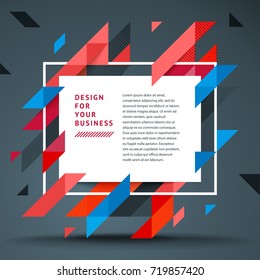 Vector modern bright frame for text. Dynamic stylish geometric frame. Element for the design of business cards, invitations, gift cards, leaflets, brochures, posters, leaflets, discounts and sales.