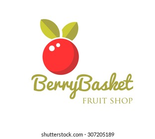 Vector modern bright red berry with leaf logo
