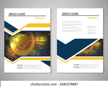 Vector modern brochure, abstract flyer with technology background. Layout template. For A4 size. Poster of blue, yellow and white color. Magazine cover.