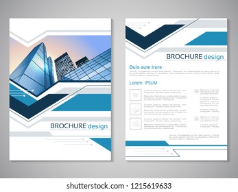 Vector modern brochure, abstract flyer with background of buildings. City scene. Layout template. Aspect Ratio for A4 size. Poster of blue, grey, black and white color. Magazine cover.