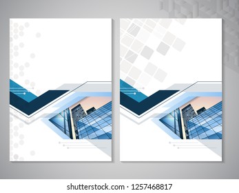 Vector modern brochure, abstract flyer with background of buildings. City scene. Layout template. Aspect Ratio for A4 size. Poster of blue, grey, black and white color. Magazine cover.