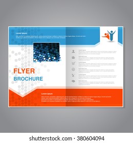 Vector modern brochure, abstract flyer with simple modern design. Aspect Ratio for A4 size. Poster of blue, grey, white and orange color. Layout template, magazine cover, book cover.