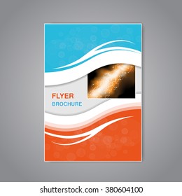 Vector modern brochure, abstract flyer with simple modern design. Aspect Ratio for A4 size. Poster of blue, grey, white and orange color. Layout template, magazine cover, book cover.