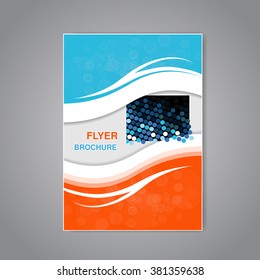Vector modern brochure, abstract flyer with simple modern design. Aspect Ratio for A4 size. Poster of blue, grey, white and orange color. Layout template, magazine cover, book cover.