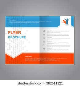 Vector modern brochure, abstract flyer with simple dotted design. Aspect Ratio for A4 size. Poster of blue, grey, white and orange color. Layout template, magazine cover, book cover.