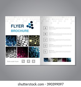 Vector modern brochure, abstract flyer with simple dotted design. Aspect Ratio for A4 size. Glossy poster of blue, pink, grey, golden, silver and white color. Layout template, magazine cover.